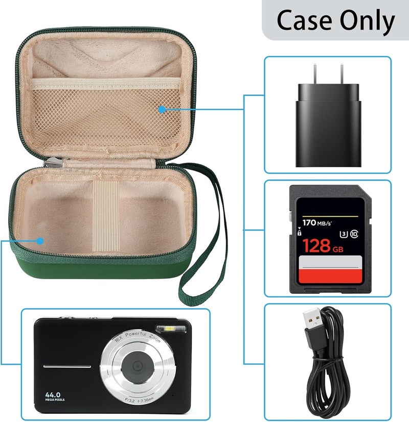 BLK8IGHT Digital Camera Case for AbergBest 21 Mega Pixels 2.7" LCD Rechargeable HD/Kodak Pixpro/Canon PowerShot ELPH 180/190/Sony DSCW800/DSCW830 Cameras, Travel Carrying Protective Case for Camera- Darkgreen - Image 4